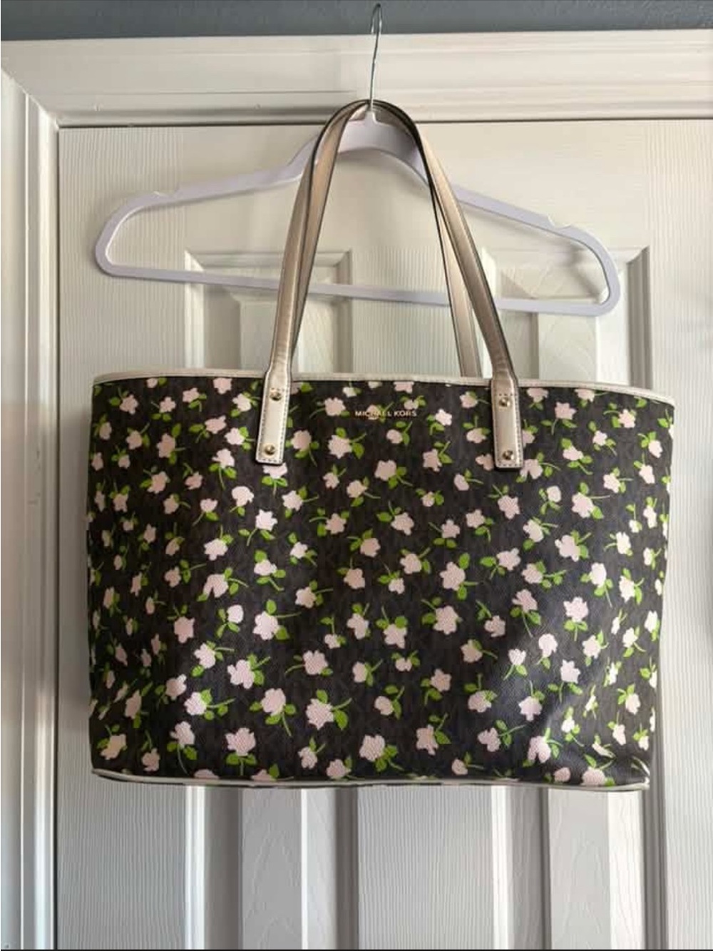 Michael Kors Floral Tote Bag in Brown and Pink